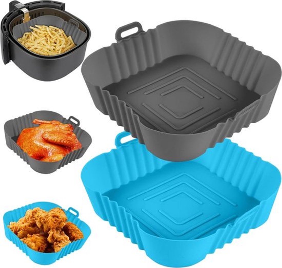 Siliconen pot 2 stuks 78 inch Airfryer Liners Supersoft Herbruikbaar - Blauwgrijs .