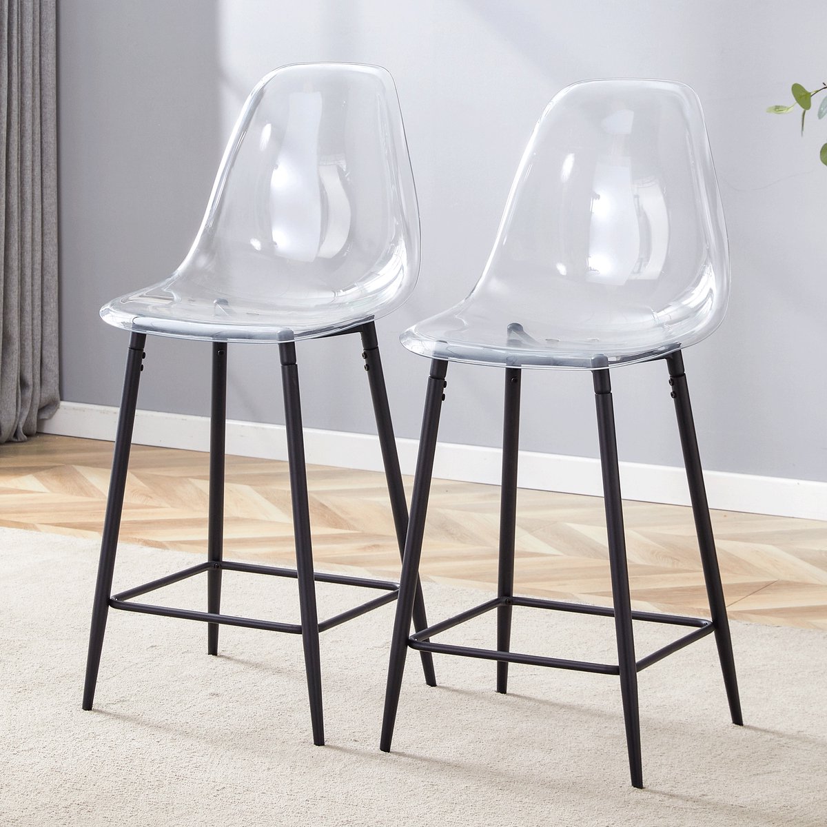 REDOM Barkrukken Set Van 2 - Met Voetensteun - Modern - Voor Keuken Of Bar - Kunststof - Zwart