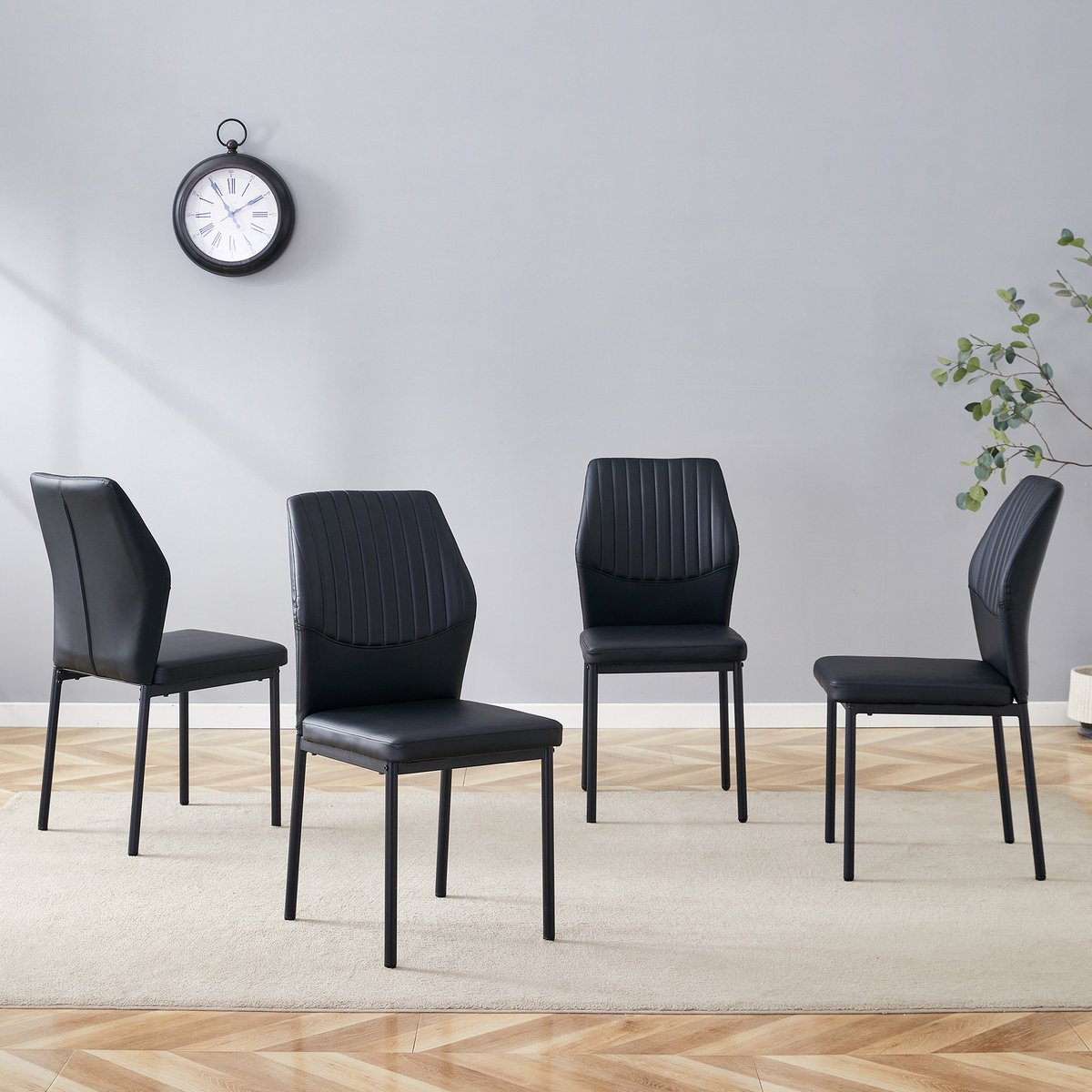 REDOM Eetkamerstoelen Set Van 4 - Gestoffeerd - Modern - Eetkamer Of Woonkamer - Metaal En Imitatieleer - Zwart