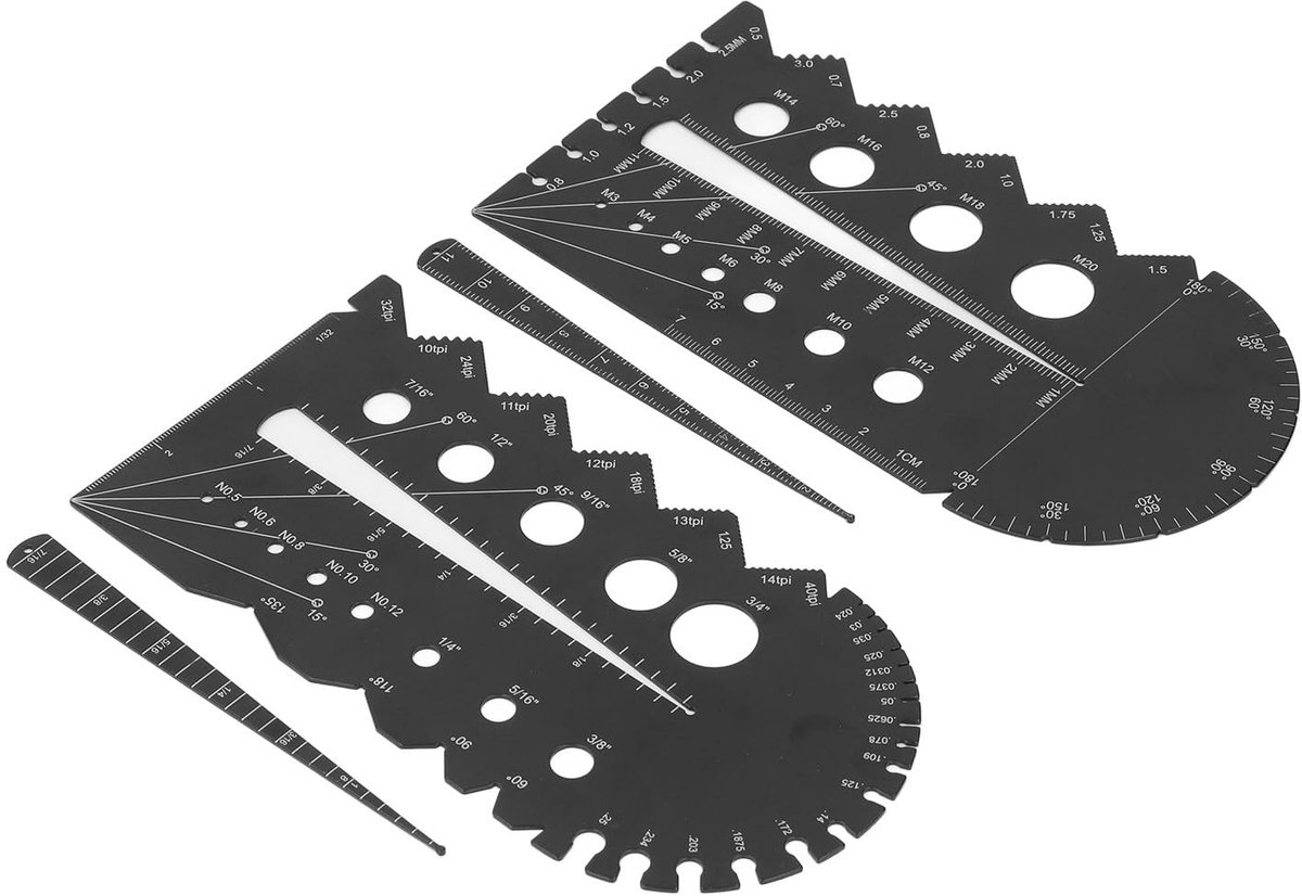 JHUBERS- Schroefdraadmeter Metalen Constructie - Draadsteekmeter - Metrische/Imperiale Schroefmaat - Meetinstrument met Hoekmeting - Afneembare Conusgeleiders - Lasergegraveerde Schalen - Draadmeetinstrument