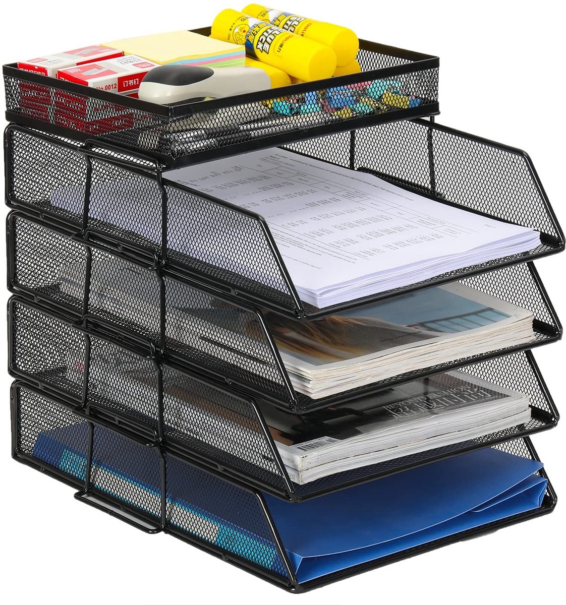 JHUBERS- Documenthouder A4 - Stapelbare Bureau Organizer - 4 Laags - Duurzaam Metaal - Netwerk Ontwerp - Elegante Afwerking - Brievenbak