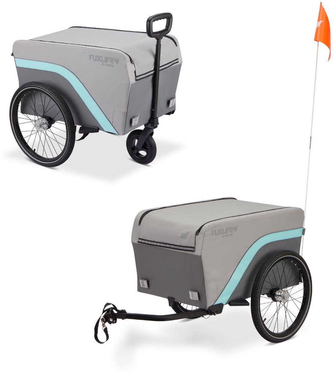 FUXLIFE by FUXTEC fietskar FX-LA120 | aanhangwagen 2in1 | 120 L volume | 47,8 kg laadvermogen | opvouwbaar