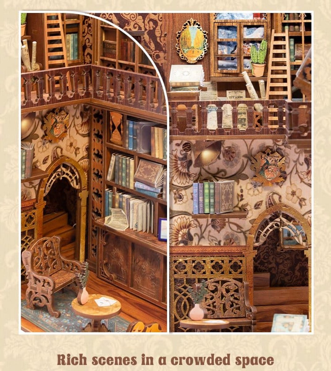 CuteBee Book Nook - Modelbouw - Houten 3D Puzzel - DIY Bouwpakket Volwassenen en Volwassenen - Boekensteun - Boekenhouder - Eternal Bookstore — afbeelding 18