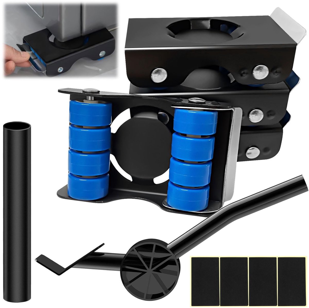 Dailygoods- Meubeltransportroller Set - Verbeterde Meubelhef met Rem - Maximaal Laadvermogen 350 kg - Zwenkwielen - Antislip Groeven - Schokbestendig - Meubelwielen