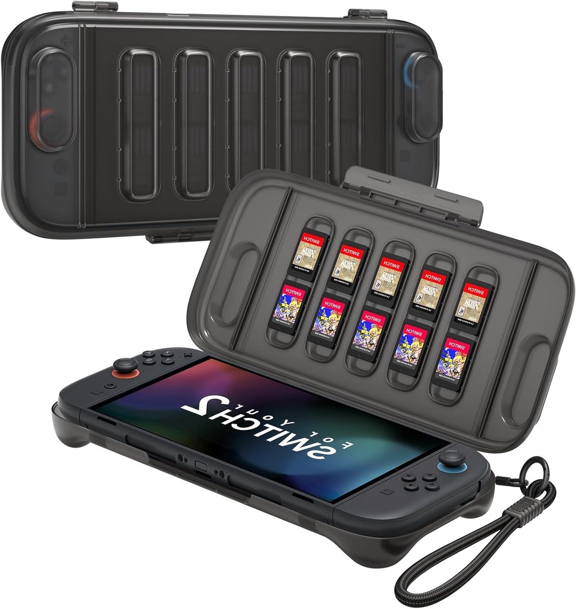 Beschermende Hard Case voor Nintendo Switch 2 (2025) met Game Card Slot, Stofdicht en Lichtgewicht voor Reizen - Semi Transparant Zwart
