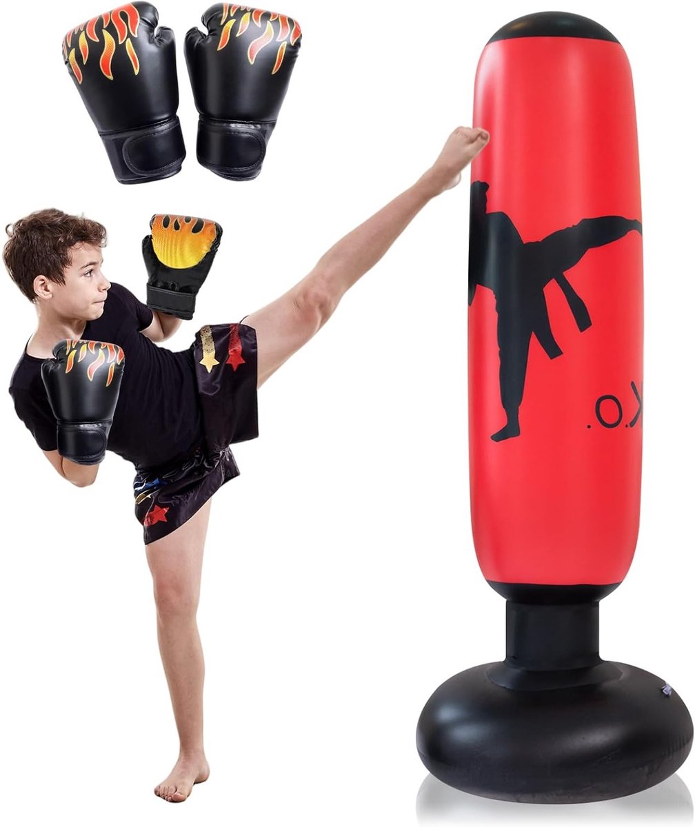 Opblaasbare Bokszak van 160 cm met Bokshandschoenen voor Kinderen - Zachte en Comfortabele Trainingsbokszak voor Thuisgebruik en Sportactiviteiten