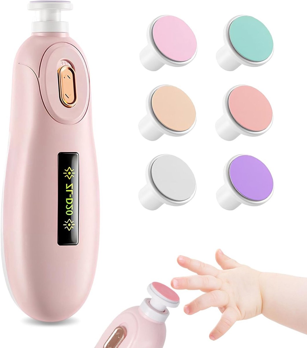 Elektrische Babynagelvijl - Baby Nagelschaartje - Veilig Nagels Knippen - Stopt Bij Huidcontact - 6 Slijpkoppen - Roze