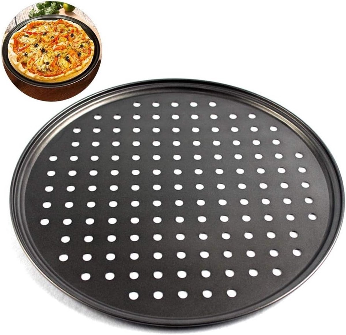 Non-stick Pizza Bakplaat met Gaten van Koolstofstaal - Ronde Baktool voor Perfecte Pizza's, Diameter 26/28/33 cm