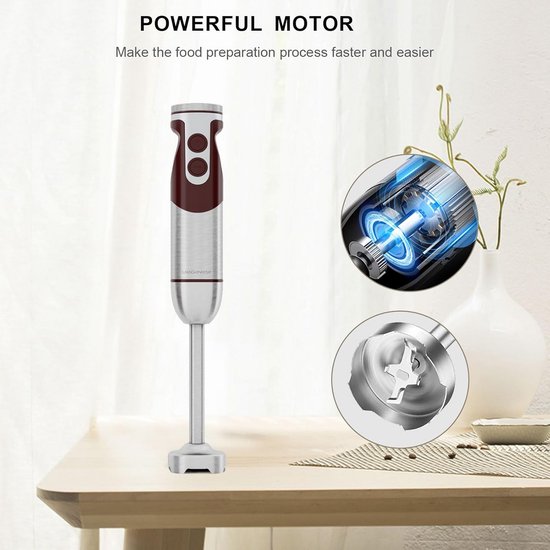 Staafmixer Set - Handblender Keuken - Maaltijden Bereiden - 5-in-1 Functionaliteit - 1000 Watt Vermogen - Rood — afbeelding 4