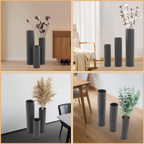 3-delige set honingraatpatroon vloervaas set, vloervaas, decoratie, gebruikt afzonderlijk of slim gecombineerd om een visueel verbluffende weergave te creëren met rijke lagen en harmonieuze arrangementen, weerspiegelt uw streven naar A, zwart, ijzer