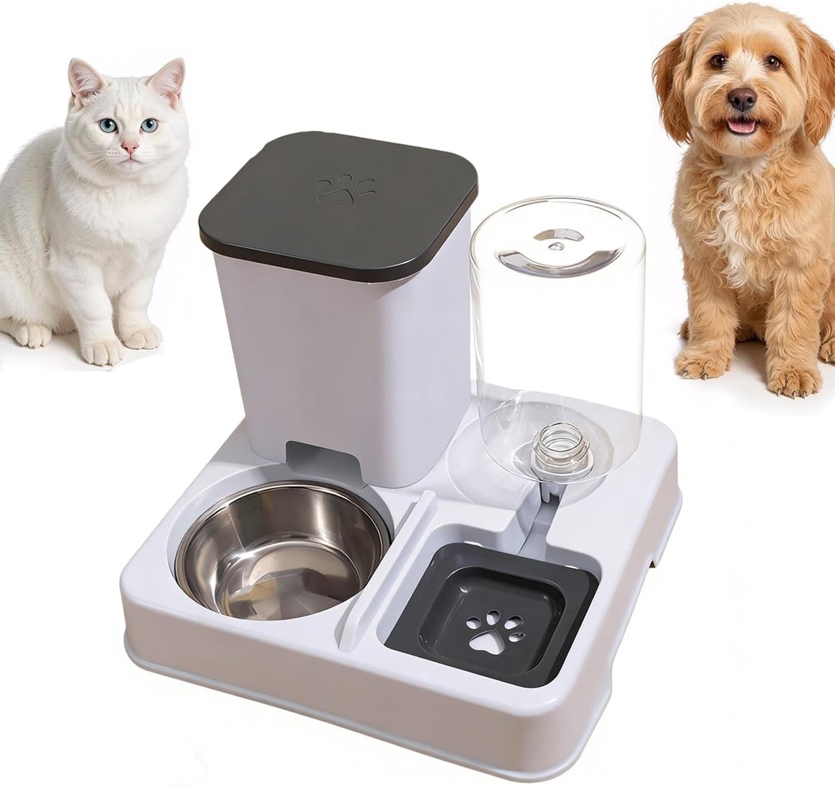 Killogood 2-in-1 automatische voer- en waterdispenser voor huisdieren- afneembaar voerstation- voerdispenser en waterbak voor katten met roestvrijstalen kom- voerbak voor katten en kleine honden