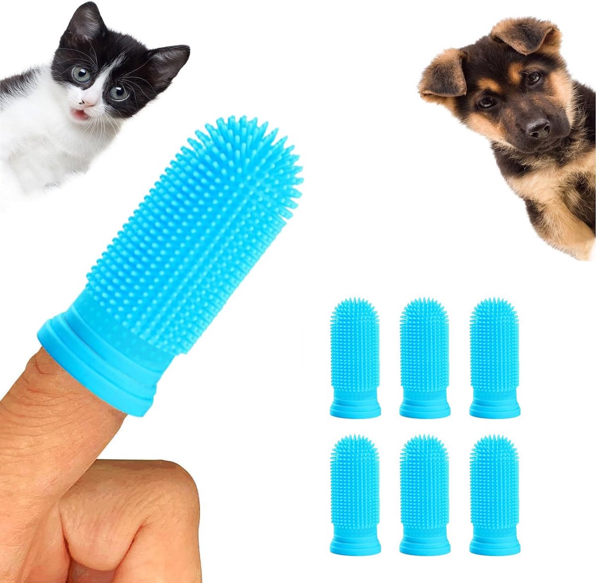 Killogood 6 stuks tandenborstel voor honden- 360 graden- voor honden- katten- vingertandenborstel- siliconen tandenborstelset voor honden- puppy's- katten en kleine huisdieren- tandverzorging