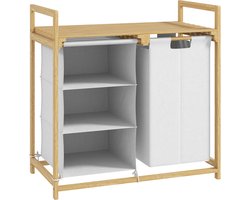 Wasmand Met 4 Vakken, Wassorteerder Met 2 Uitneembare En Afneembare Waszakken En Opbergplank, 83L Wasmand Met Handgrepen, Wassorteersysteem 70 x 36 x 70 cm, Wit, Praktische Wasmand Voor Slaapkamer, Badkamer Of Wasruimte, Ruim En Georganiseerd