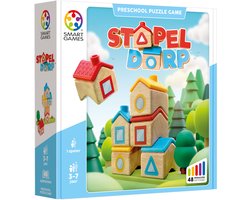 SmartGames Stapel Dorp - Houten Logisch Denkspel - 48 Ruimtelijke Bouwuitdagingen - Educatief Solospel voor Kleuters - Vanaf 3 Jaar