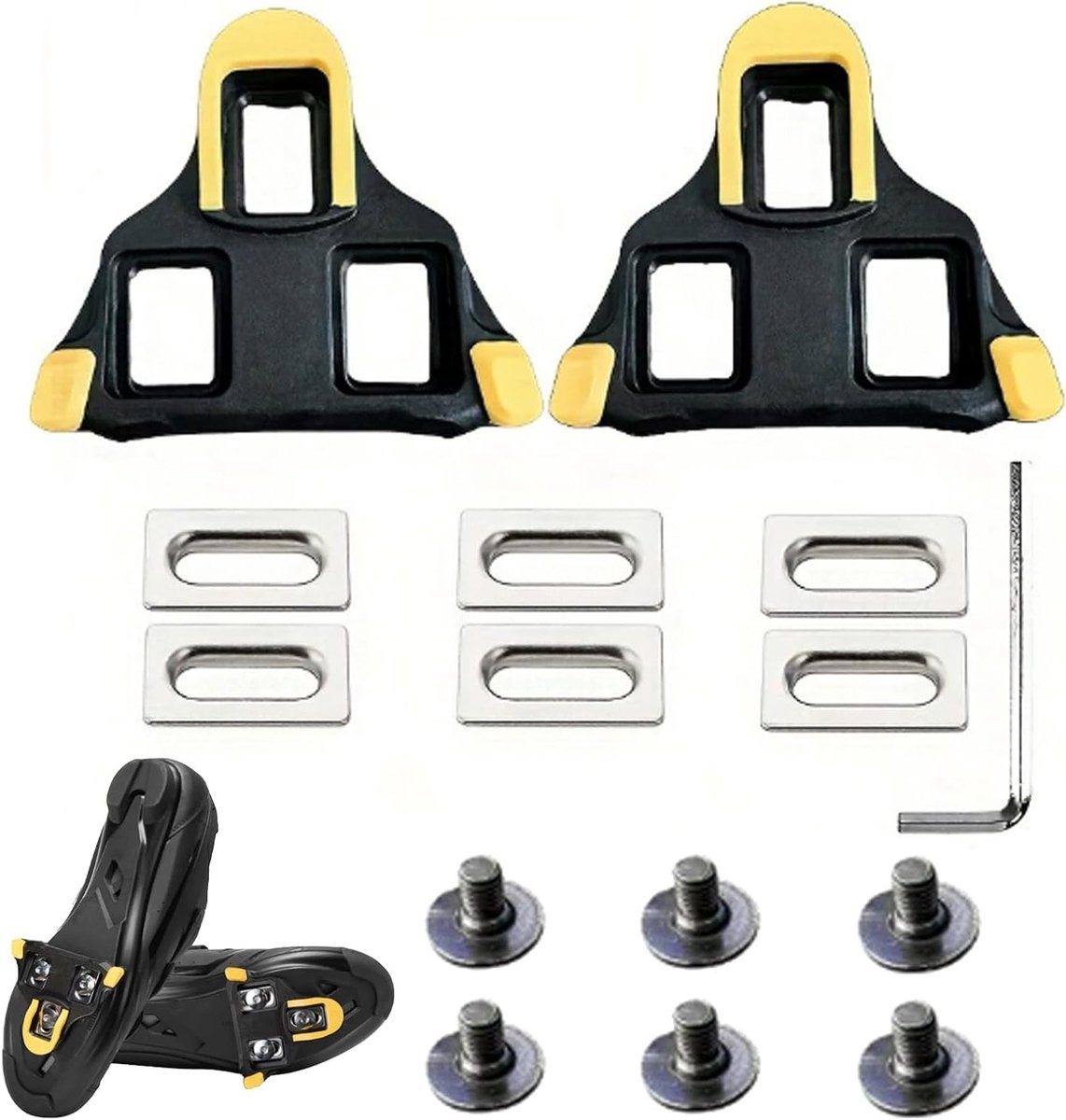 Fietsplaatjes Geschikt voor SPD-SL Pedalen - Set van 3 Gaten, Ideaal voor Racefietsen en MTB, Inclusief Titanium Schroeven en Accessoires