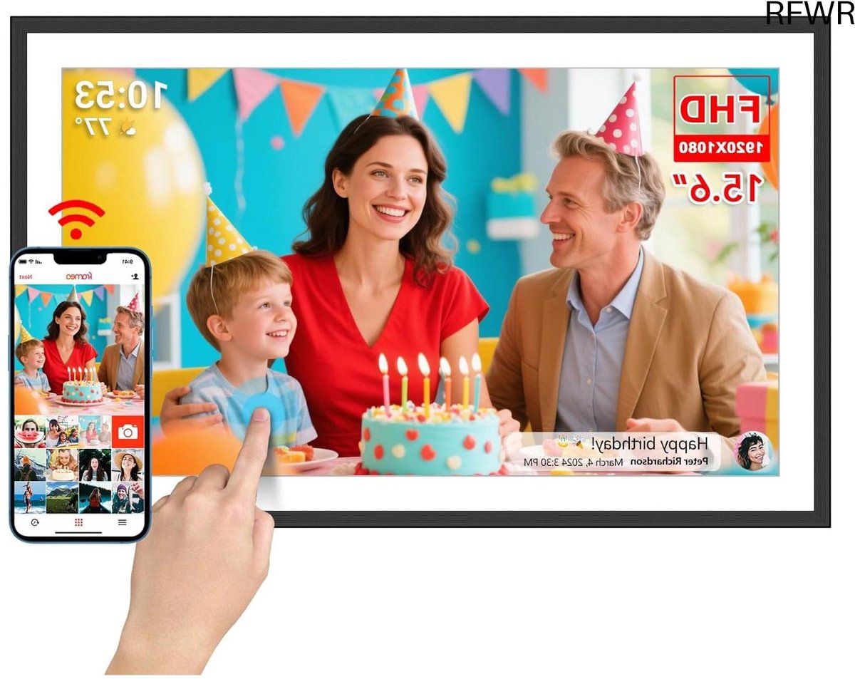 Digitale Fotolijst - WiFi Fotolijst - Foto's Delen - HD Touchscreen - 15.6 Inch - Zwart