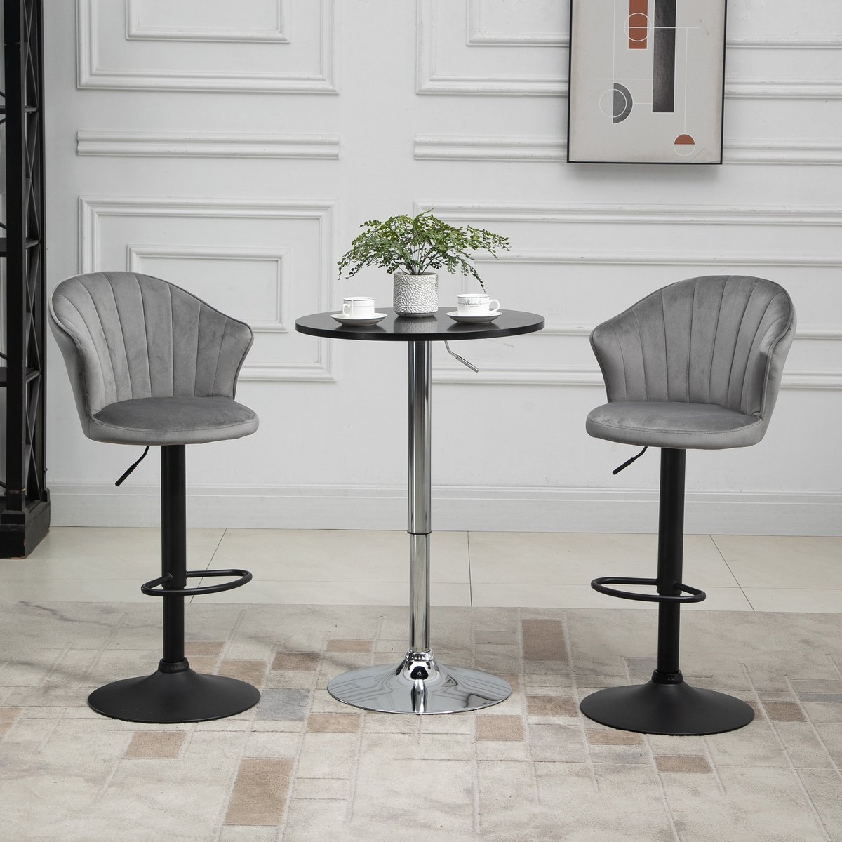 MODFU Set Van 2 Barkrukken - Draaibaar En In Hoogte Verstelbaar - Met Rugleuning - Voor Keuken En Bar - Grijs - 54 X 56 X 91-111 Cm