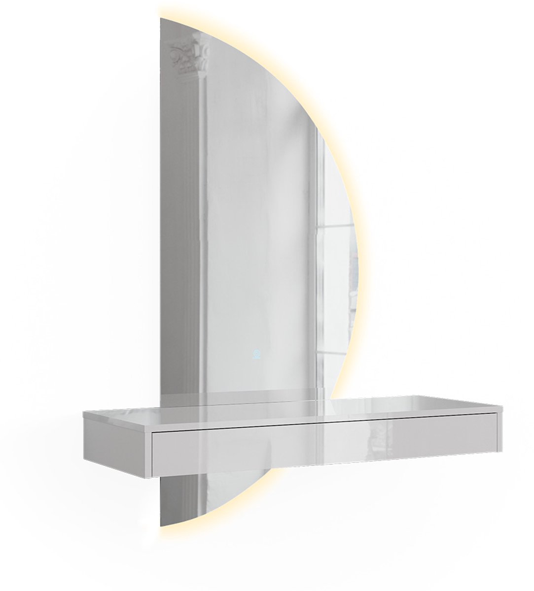 Vicco kaptafel Sherry, Wit Hoogglans, 100 cm met LED-spiegel, rechts