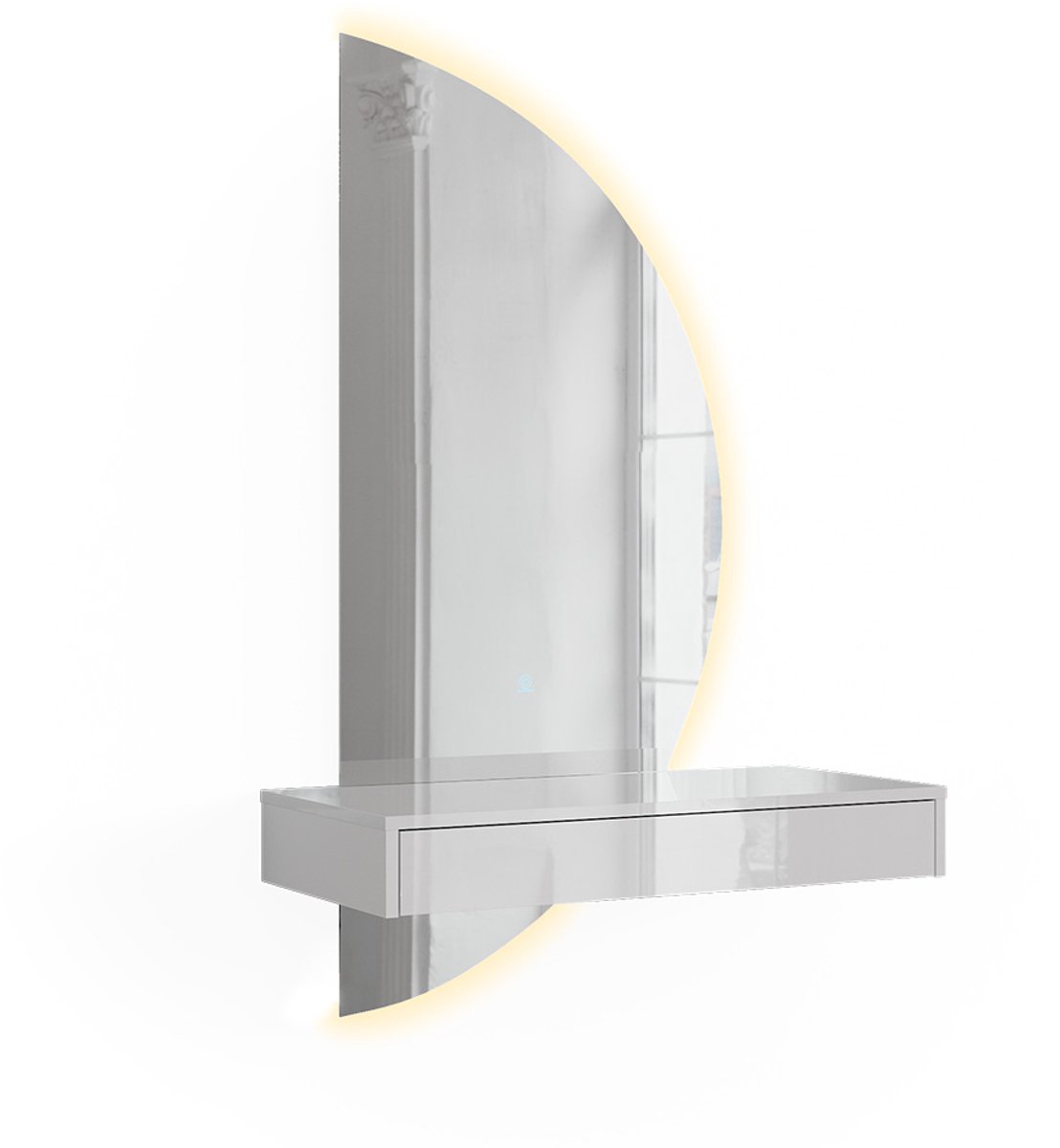 Vicco kaptafel Sherry, Wit Hoogglans, 81.4 cm met LED-spiegel, rechts