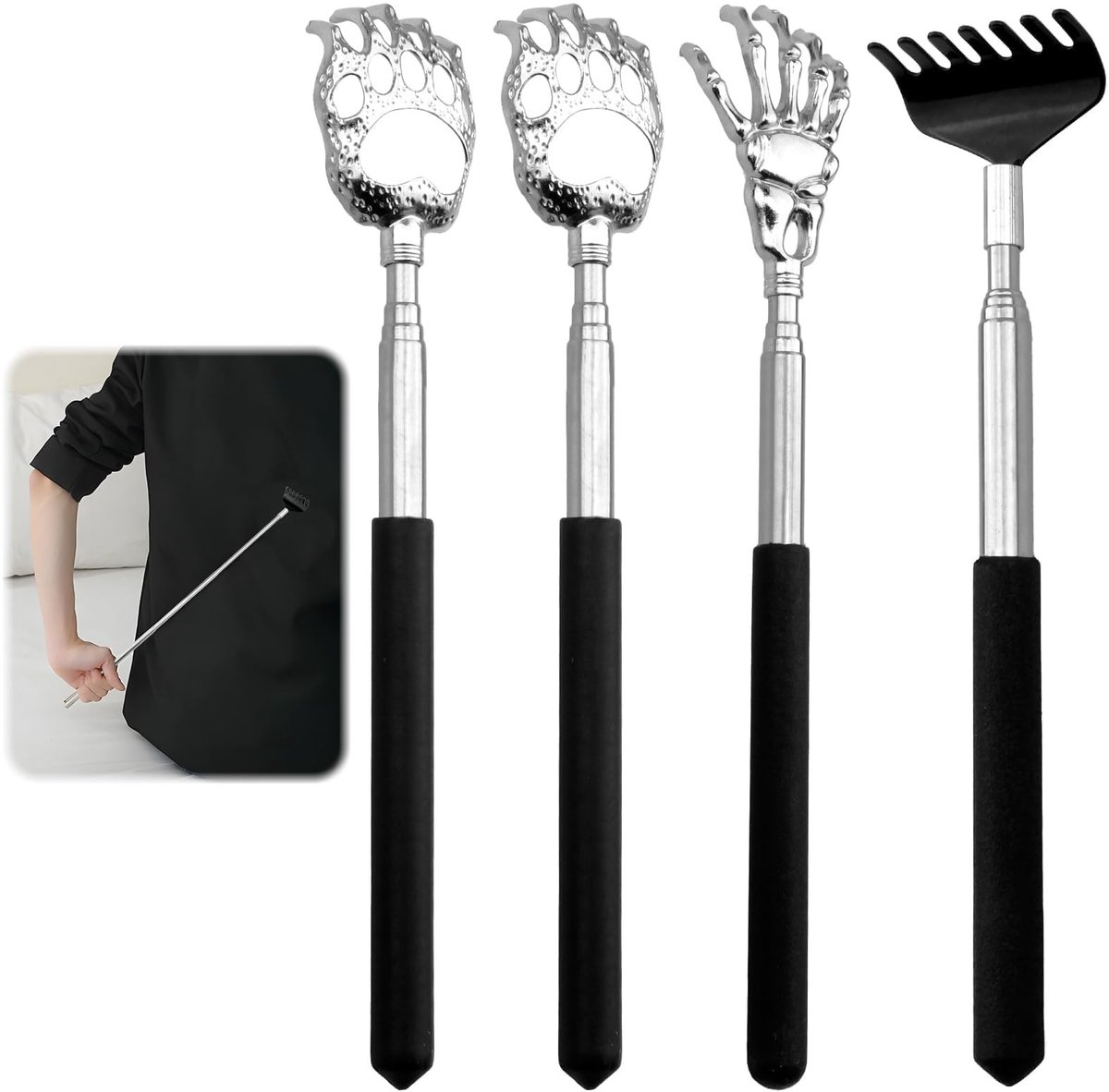 Dailygoods- Rugkrabber Telescopisch - Set van 4 - Ergonomisch Design - Zacht voor de Huid - Uittrekbare Krabhand - Tot 68 cm Verstelbaar - Jeukverlichter