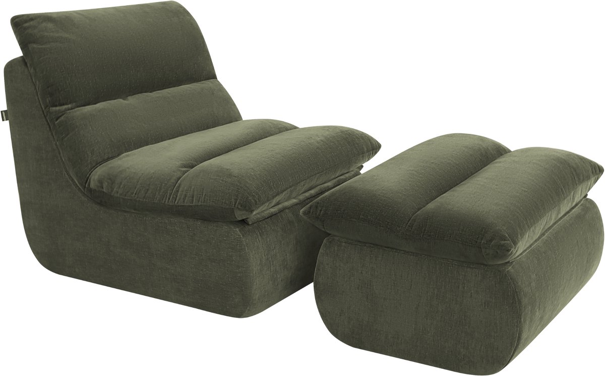 Fauteuil Marley met Hocker Chenille Saliegroen