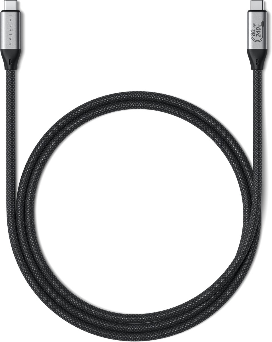 Satechi, USB-C naar USB-C Snellaad- en Videokabel 240W 120Gbps, Zwart