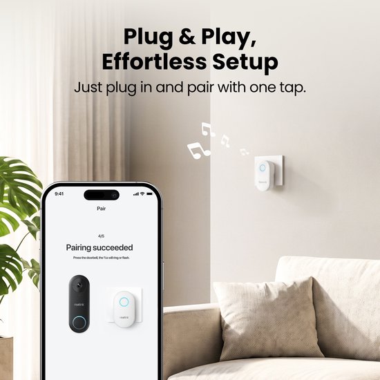 Reolink Chime Plus - Insteekbare Sirene voor Reolink Videodeurbel - App-afstandsbediening - Instelbaar Volume - Licht en 10+ Melodieën van Reolink — afbeelding 3