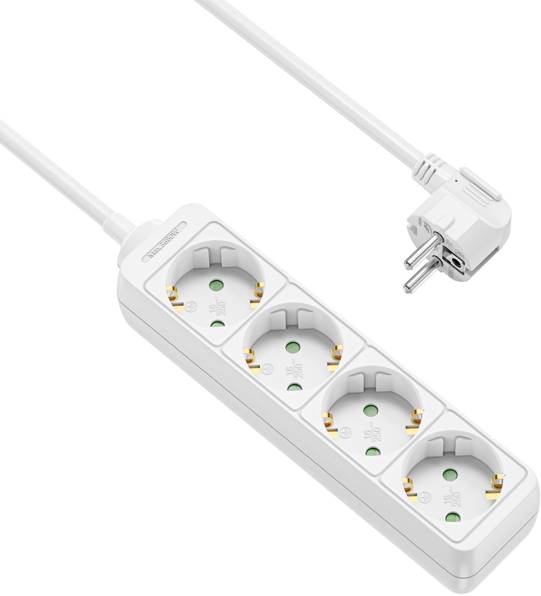 Stekkerdoos - 4-voudig - Wit - 3 meter - Allteq