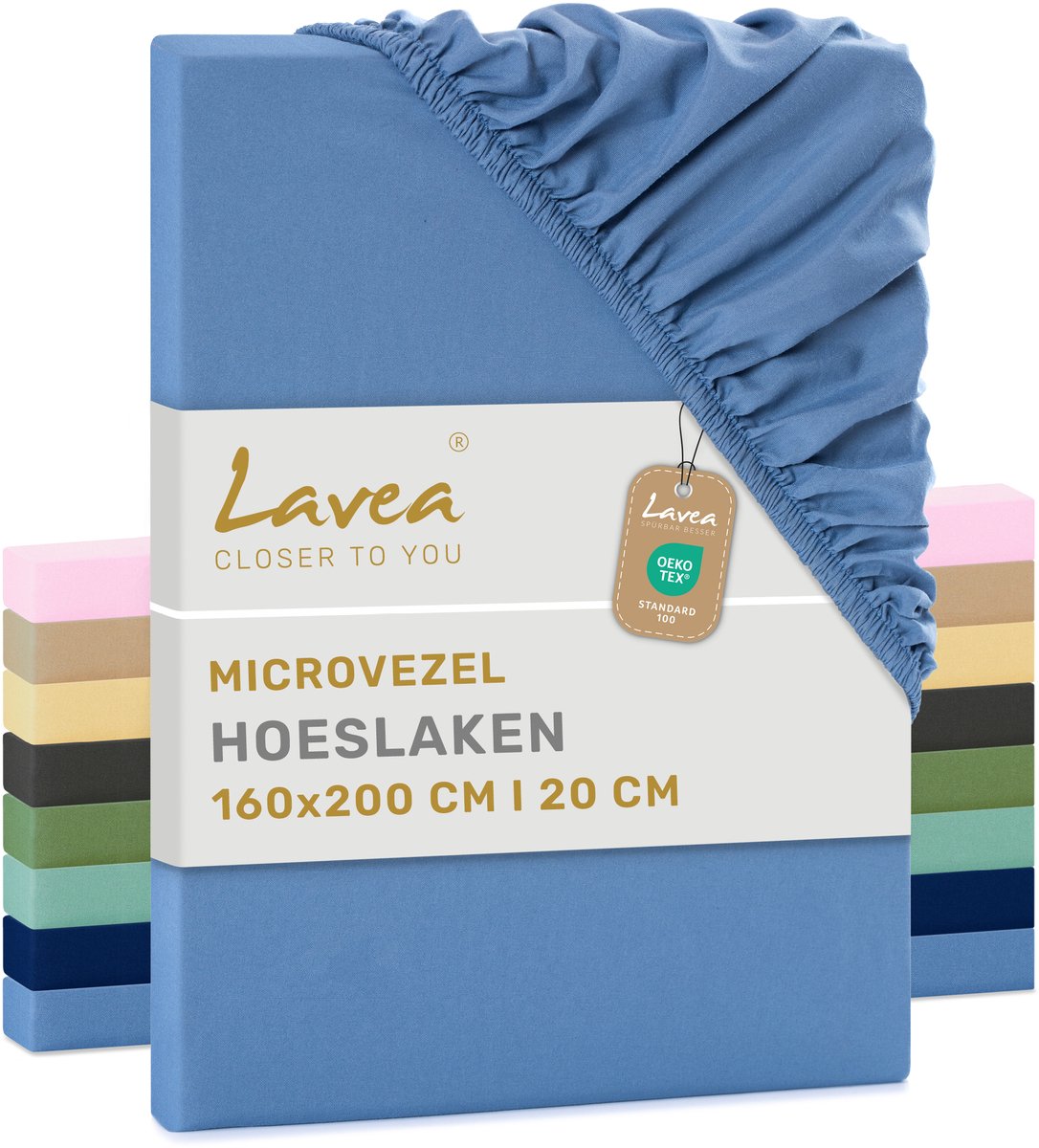 Lavea® Hoeslaken 160x200 cm – zachte en ademende microvezel – voor matrassen tot 20 cm – met elastiek rondom – oeko-tex gecertificeerd – Lichtblauw