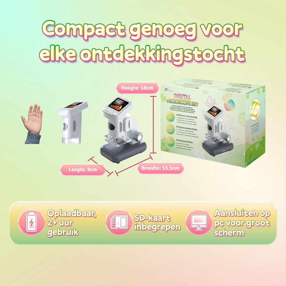 Microscoop voor Kinderen - Incl. Leerboekje + 38 Opdrachtkaarten - Digitale Kinder Microscoop 1200x met HD Scherm - Afneembare Standaard - Oplaadbaar - Handmicroscoop - Foto & Video - STEM Speelgoed — afbeelding 5