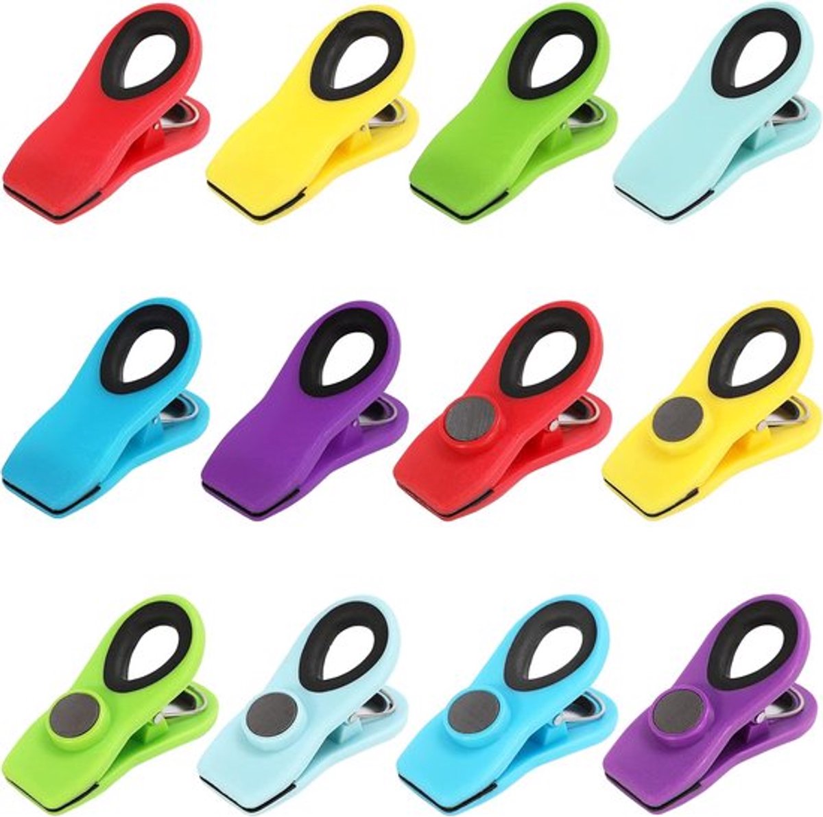 Verpakking van 12 stuks - Clips - Sluitclips - Koelkastmagneetclips - Voedselclips - Magnetische clips - Sluitclips - Snackclips - Voor het sluiten van voedselzakken - Sluitclips