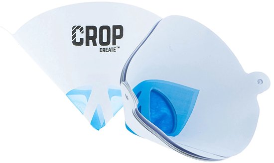 Witte CROP verfzeef met blauwe binnenkant, 125 micron. Opengeklapt en opengewerkt.