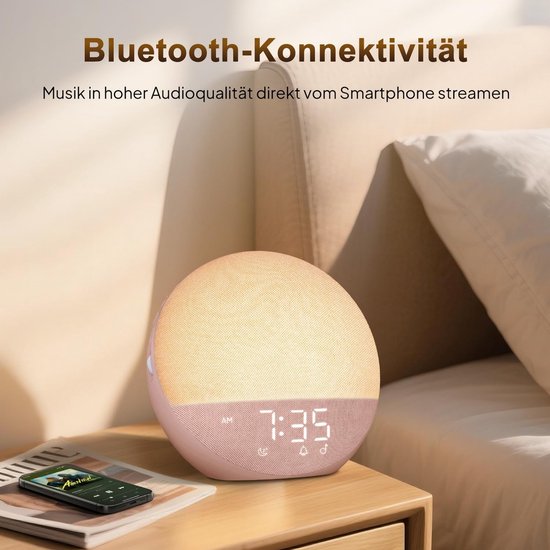 Wekker met Licht - Wake-up light - Rustig Wakker Worden - Simuleert Zonsopgang - 18x18 cm - Roze — afbeelding 4