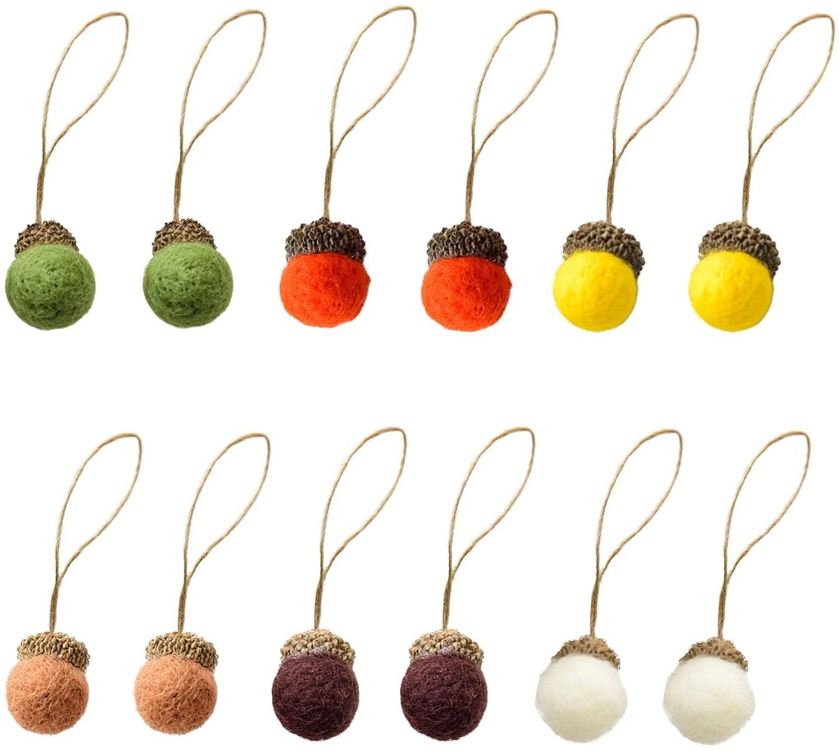Dailygoods- Vilten Ornamenten 12 Stuks - Herfst/Kerst Decoratie - Vilt Ballen - Lichtgewicht - Met Touw - Diameter 2,5 cm - Decoratieballen