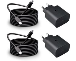 2-Pack 25W USB C Lader, Snelle Lader Voeding Super Fast Charger met 2 m Oplaadkabel Snel Opladen Kabel geschikt voor Samsung Galaxy S25 S24 Ultra/S24/S24+/S23/S22/S21/S20 FE/Note 20/A55 A54 A53 5g A35 A15