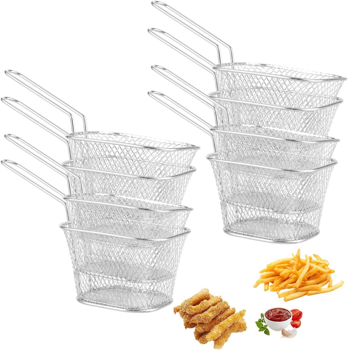 QIN® Frituurmandje - Opvouwbare frituurmand - Ronde Frituurmand - Zilver - 10cm x 10cm x 10cm