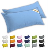 Lavea® Zijslaapkussenslopen 40x145 cm Set van 2 – Kussenhoezen van 100% Zachte en Ademende Jersey Katoen met YKK Ritssluiting – Lichtblauw