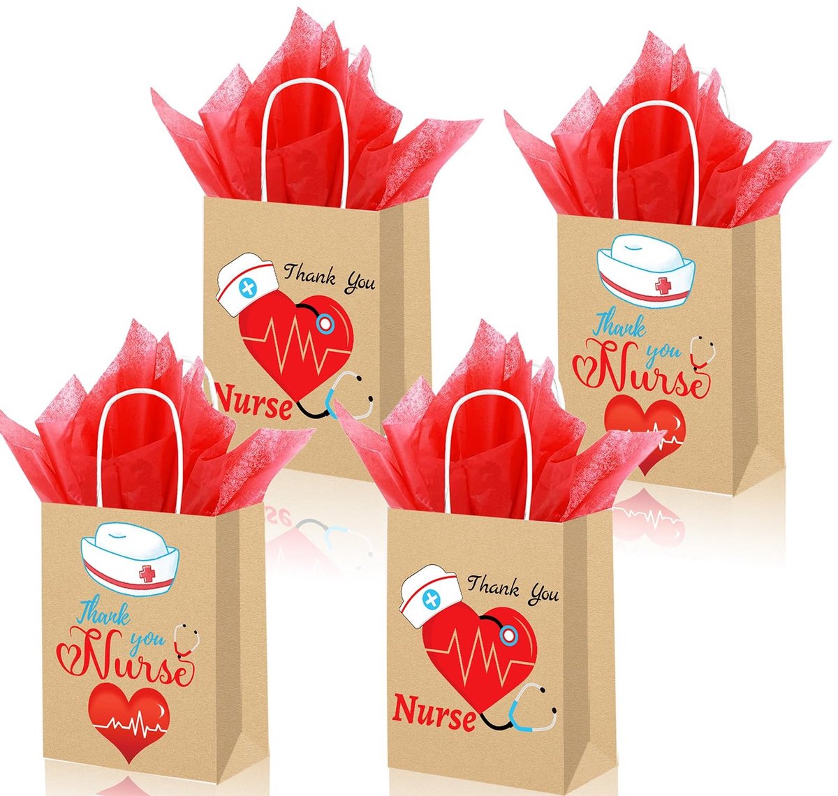 BRENZOOS- Verpleegster Zakken 12 Stuks - Goodiebag - Papieren Zakken - Verpleegster Party Tassen - Verpleegster Dag Zakken - Met Rood - Goodiebags