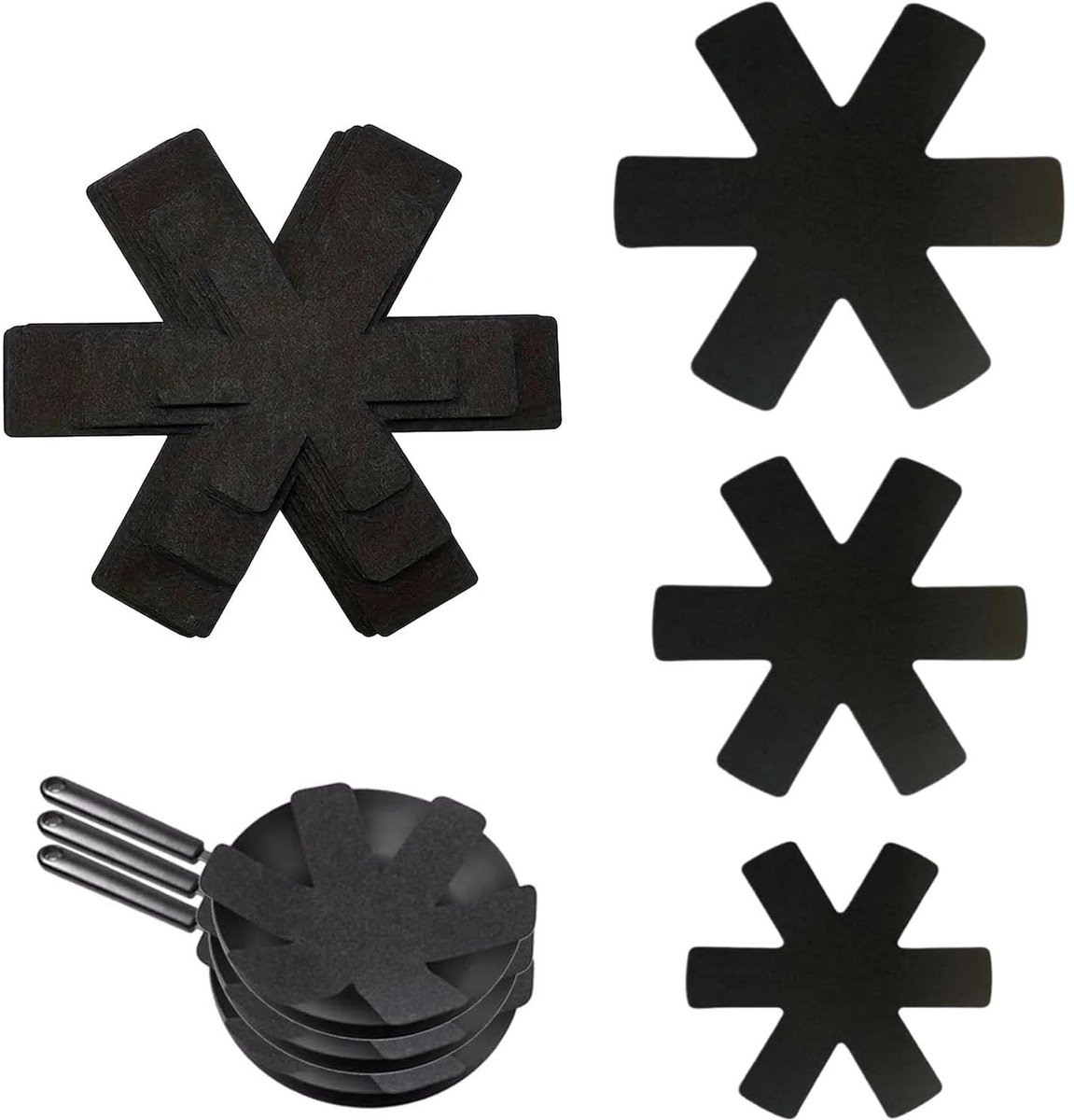BRENZOOS- Panbeschermers 6 Stuks - Stapelbaar - Antislip - Duurzaam Vilt - 3 Maten 20/30/38cm - Bescherming tegen Krassen - Panscheiders