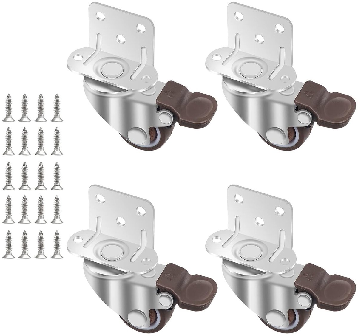 Allecto plus - Meubelwielen 25 mm, 4 stuks zwenkwielen met rem, rubberen wielen - transportwielen voor wiegen en karren