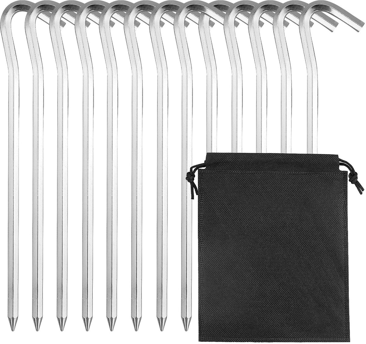 Dailygoods- Tentharingen 12 stuks - 18 cm aluminiumlegering - metalen tentstiften - tentaccessoires - tuinspijkers - schokbestendig en roestvrij. - Tentstokken