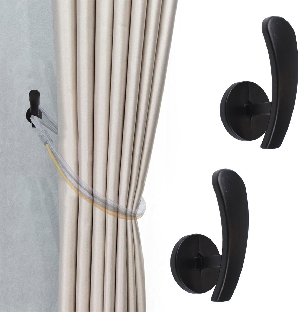 Dailygoods- Gordijnhouders Zelfklevend - Wandmontage - Metaal - Zwart - 2 Stuks - Hoogwaar