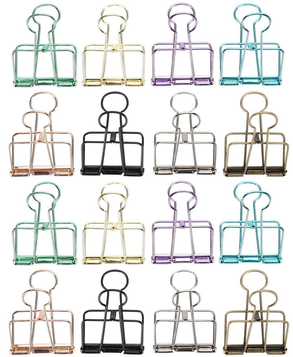 Dailygoods- Foldback Clip 16 Stuks - Sterke Greep - IJzerdraad - Diverse Kleuren - Afmetingen Groot/Middelgroot/Klein - Gewicht Groot: 308g - Papierclip