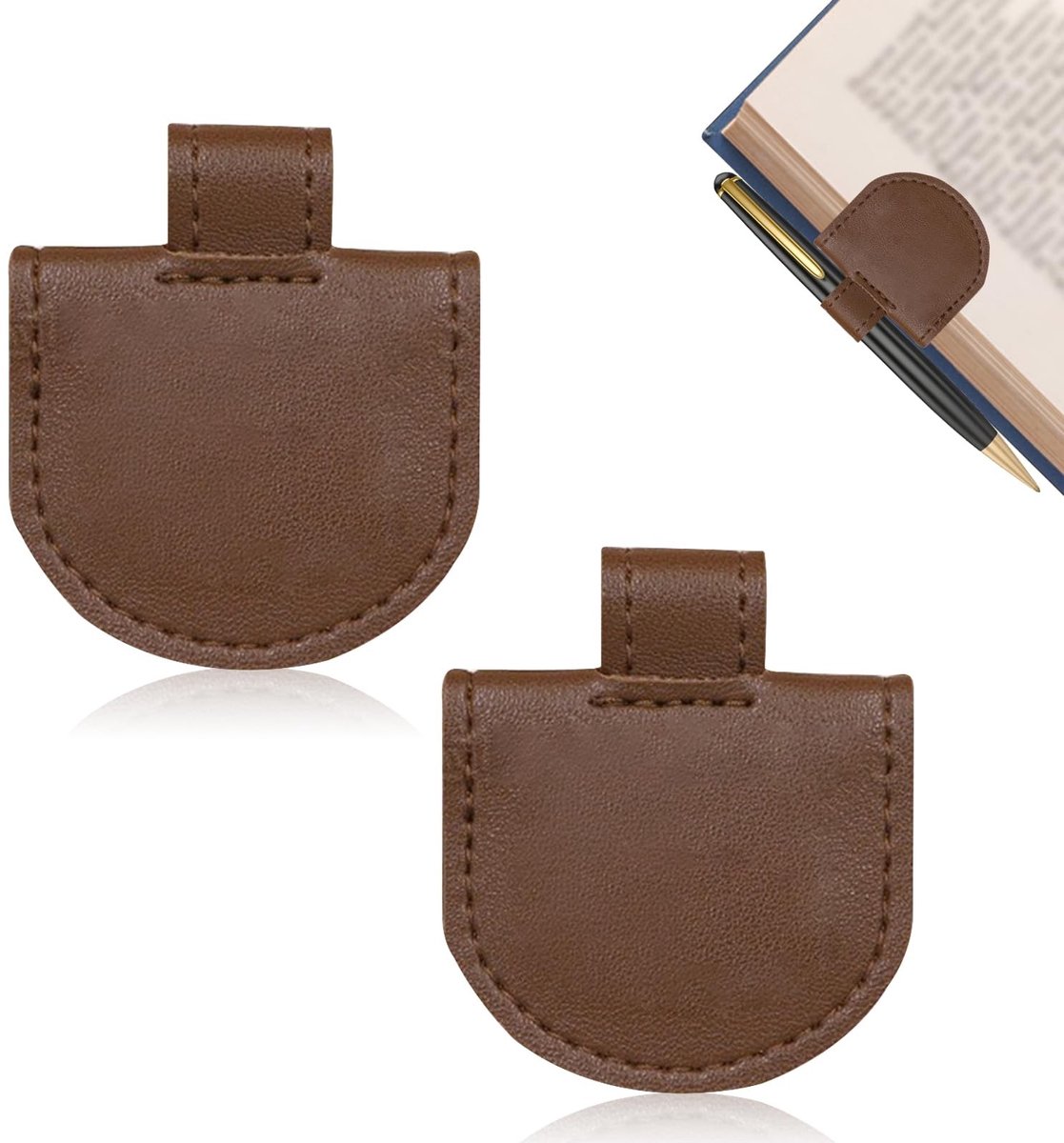 Dailygoods- Bladwijzer Magnetisch - 2 Stuks Bruine Bladwijzers - Retro Stijl - Lederen Boekenlegger - Lichtgewicht - Duurzaam PU-Leer