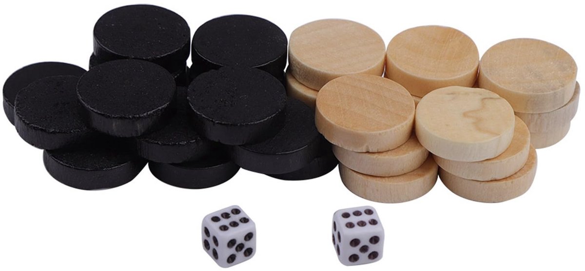 Dailygoods- Schaakstukkenset 32-delig - Dammen/Backgammon - Bordspellen voor Kinderen - Houten Stukken - Duurzaam/Vergelijkbaar Vakmanschap - Diameter 1,9 cm - Bordspel
