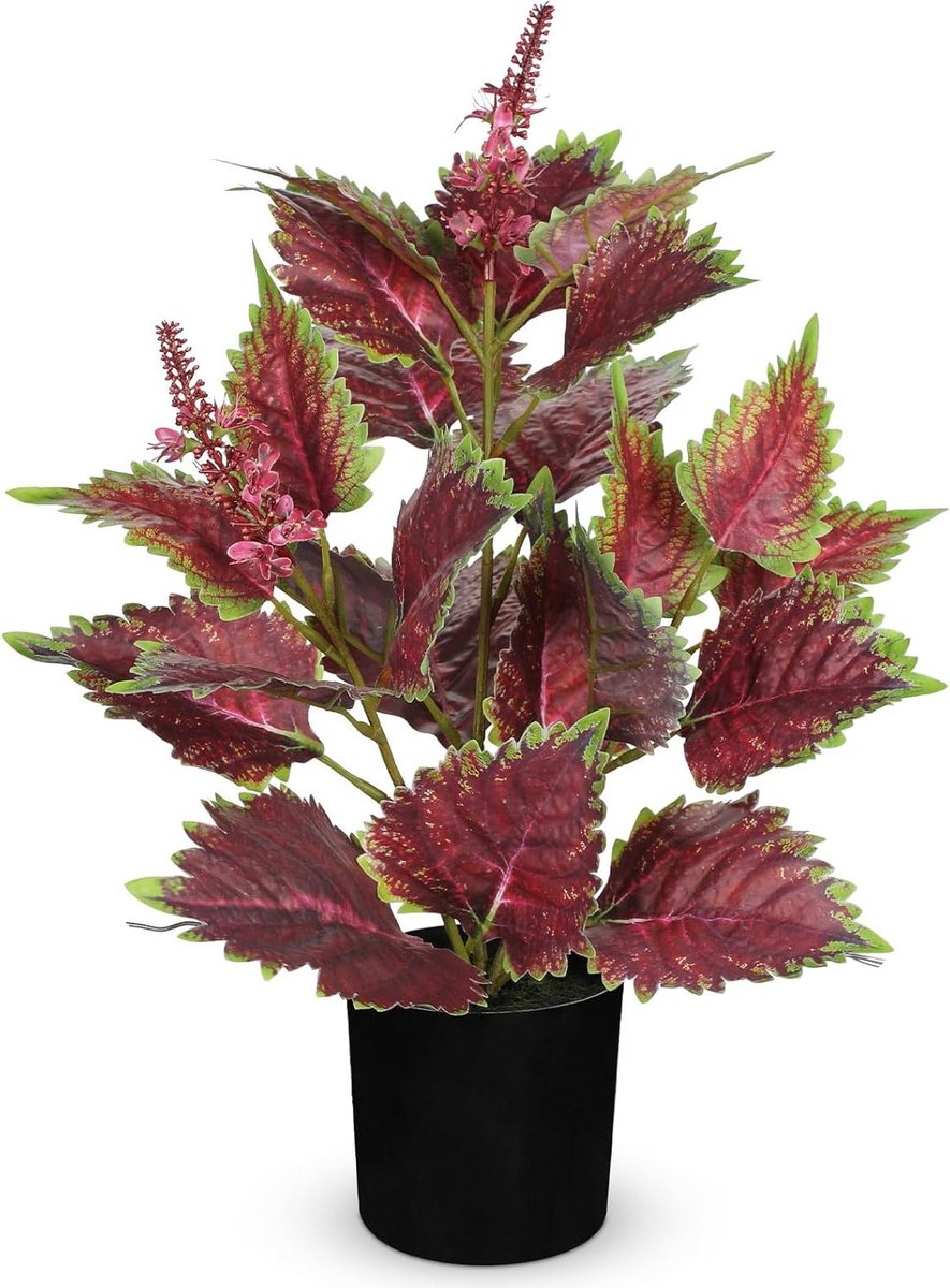 Kunstplanten voor Binnen met Pot 43cm - Faux Perilla Planten voor Decoratie in Woonkamer, Badkamer en Kantoor, Ideaal voor Tafels en Planken