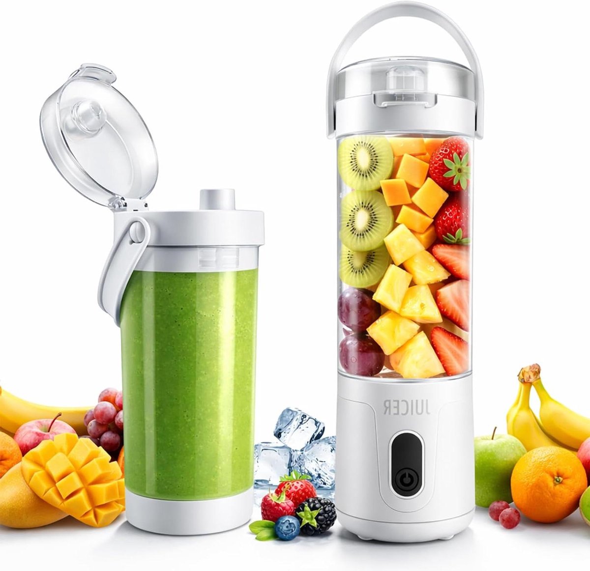 Mini Blender - Smoothie Maker - Onderweg Mixen - 12 Roestvrijstalen Messen - 580ml Capaciteit - Wit
