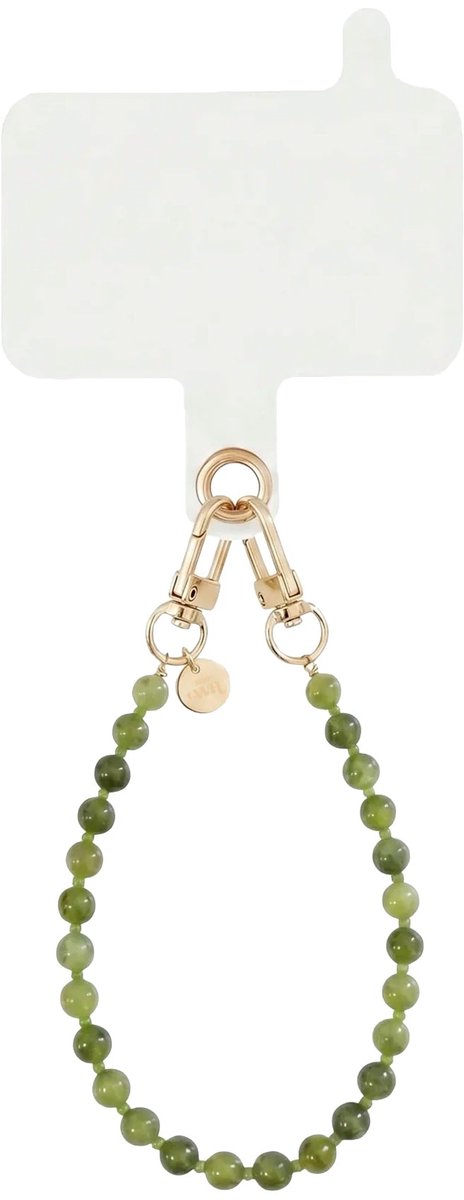 xoxo Wildhearts telefoonkoord met clip - Deep Olives - Kort koord - Geschikt voor iPhone - Geschikt voor Samsung - Phone cord met koord clip - Easy Cord - Telefoonketting - Groene kralenketting