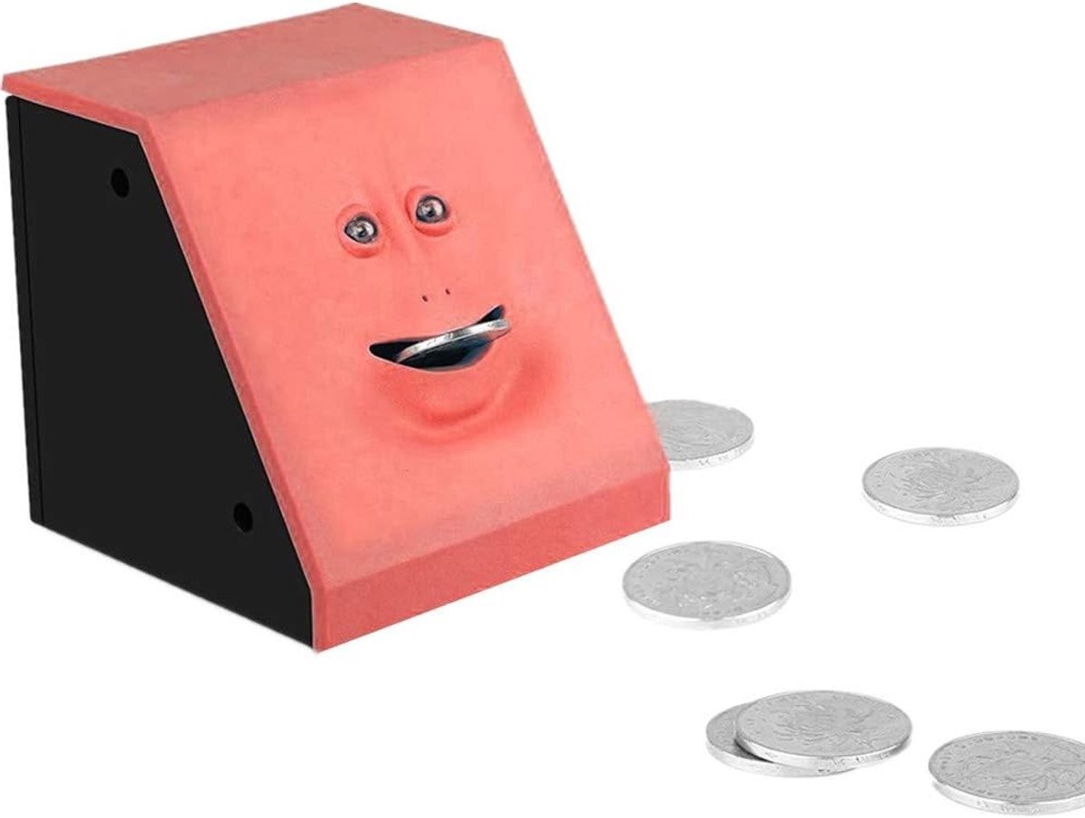 Gezicht Spaarpot - Grappige Spaarpot - Geld Besparen - Automatisch Eten - 9.8cm Hoog - Rode Baksteen