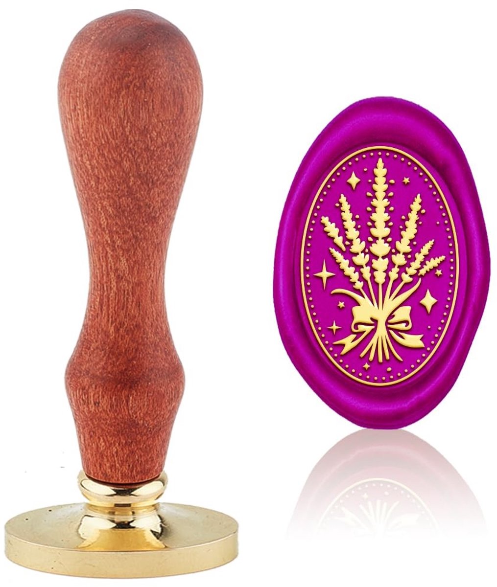 Dailygoods- Waszegelstempel Ovaal - Afneembare Messing Stempelkop - Houten Handvat - 30 x 20 mm - Lavendel Design - Eenvoudig in Gebruik - Zegelstempel